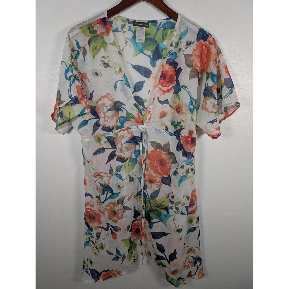 Tommy Bahama Cover Up Dress Womens Medium Sheer Floral Beach Swim TSW17120C